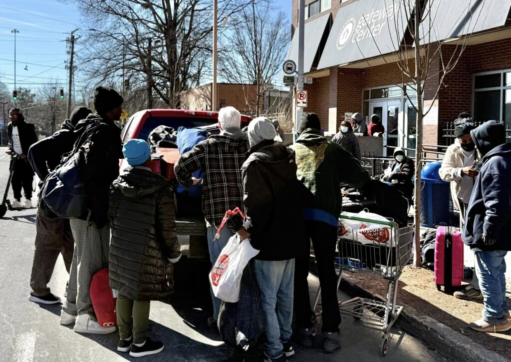 Handing out goodies to people living on the streets of Atlanta 