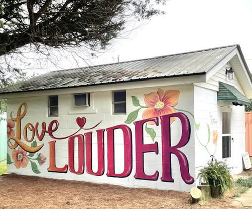 Love Louder mural at Cedar Hill Flower Farm and Portrait Studio 
